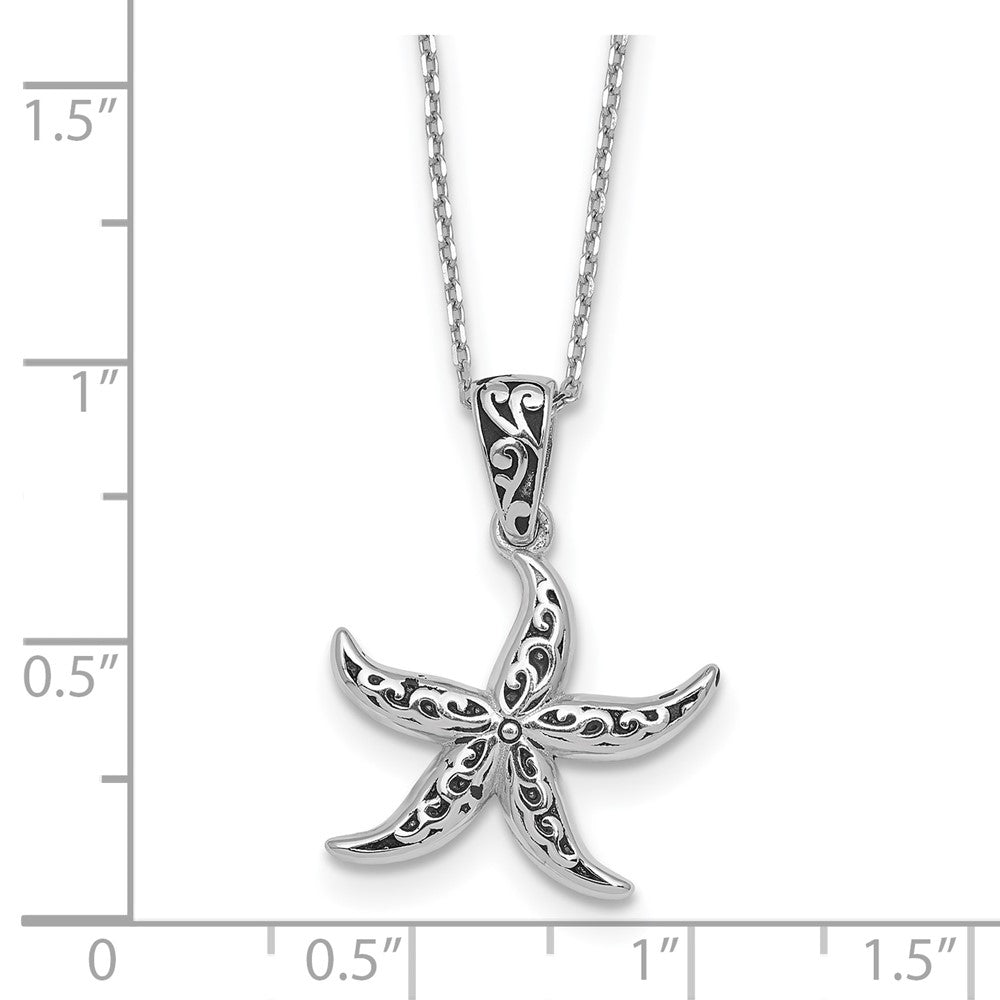 Sterling Silver Rhodium Plated Polished/oxidized Filigree Starfish 18in Necklace