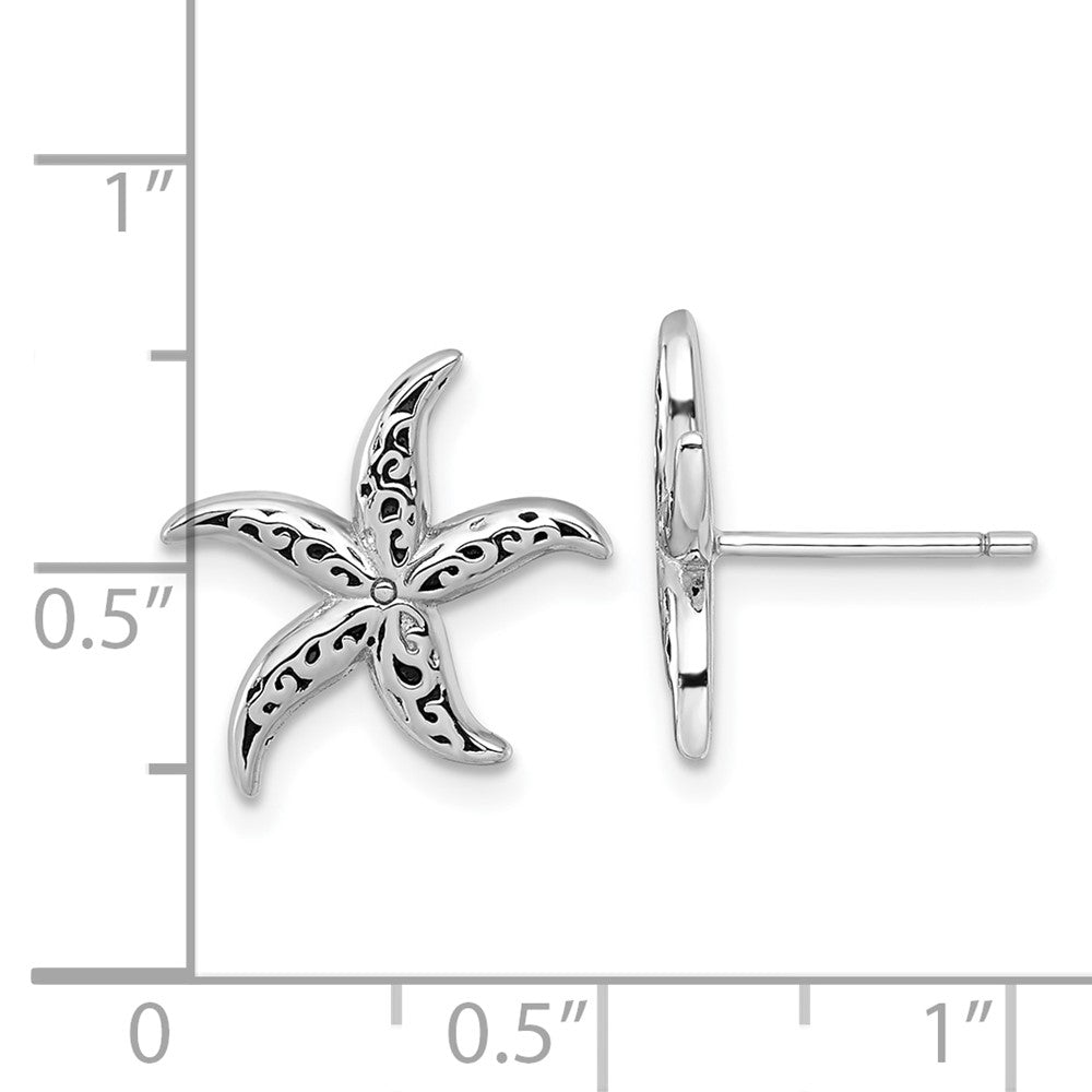 Sterling Silver Rhodium Plated Polished/oxidized Filigree Starfish Post Earrings
