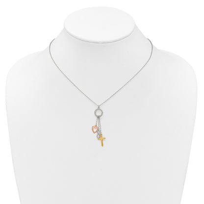Sterling Silver Gold and Rose-Tone Heart Infinity and Cross Blessed Necklace