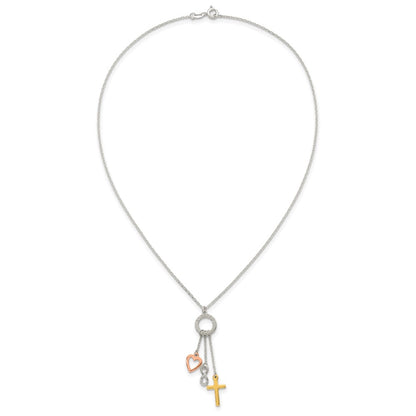 Sterling Silver Gold and Rose-Tone Heart Infinity and Cross Blessed Necklace