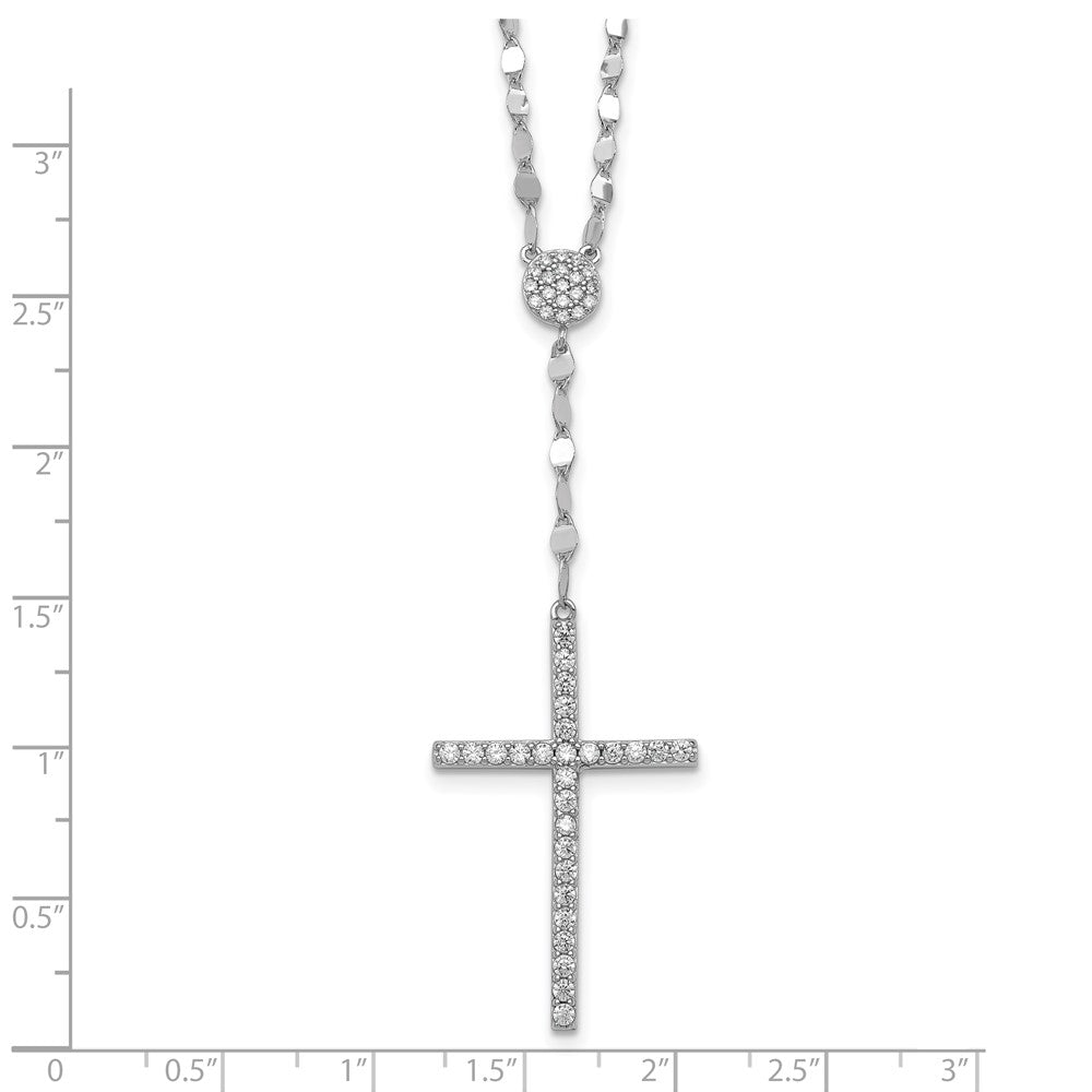 Sterling Silver Rhodium Plated Polished CZ Cross 16in w/2in Ext Necklace