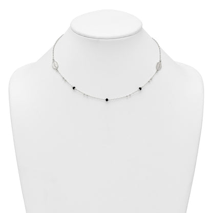 Sterling Silver Textured Black Glass Beads Miraculous Medal Necklace