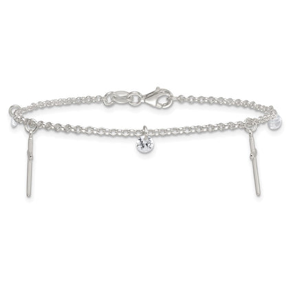 Sterling Silver Polished CZ Cross Bracelet