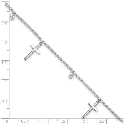 Sterling Silver Polished CZ Cross Bracelet