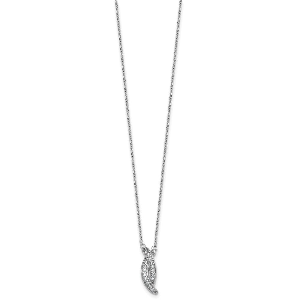Sterling Silver Rhodium Plated Polished Fancy CZ -X- 16in w/1.25in Ext Necklace