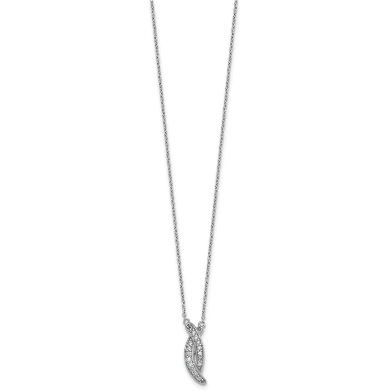Sterling Silver Rhodium Plated Polished Fancy CZ -X- 16in w/1.25in Ext Necklace