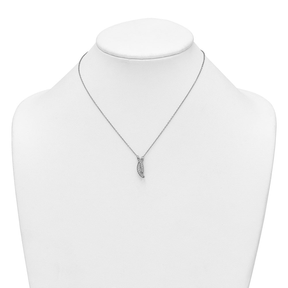 Sterling Silver Rhodium Plated Polished Fancy CZ -X- 16in w/1.25in Ext Necklace