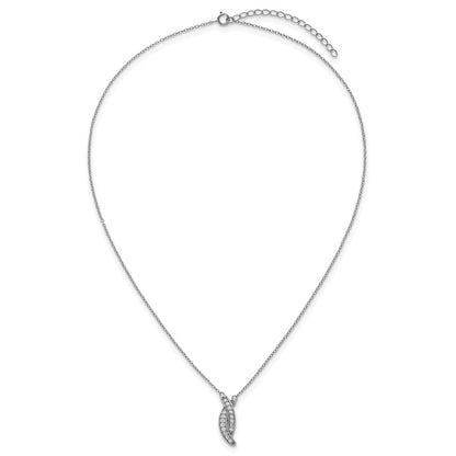 Sterling Silver Rhodium Plated Polished Fancy CZ -X- 16in w/1.25in Ext Necklace