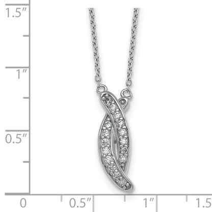 Sterling Silver Rhodium Plated Polished Fancy CZ -X- 16in w/1.25in Ext Necklace