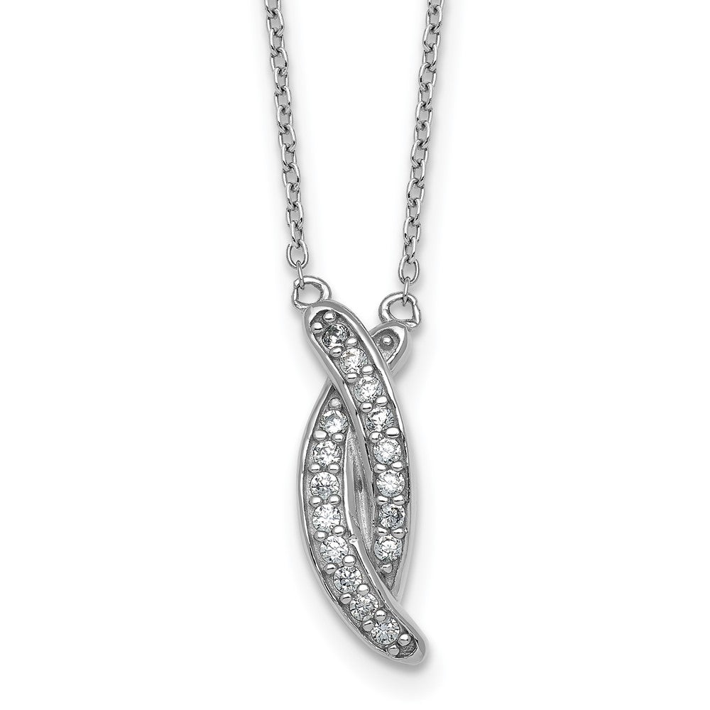 Sterling Silver Rhodium Plated Polished Fancy CZ -X- 16in w/1.25in Ext Necklace