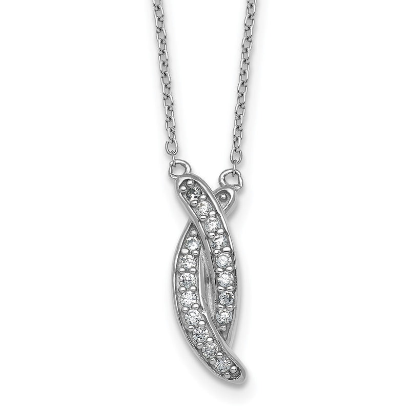 Sterling Silver Rhodium Plated Polished Fancy CZ -X- 16in w/1.25in Ext Necklace