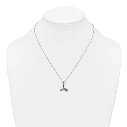 Sterling Silver Rh-Plt Polished Oxidized Filigree Whale Tail 18in Necklace