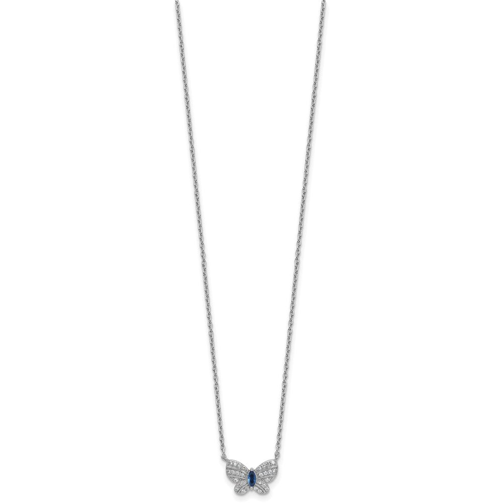 Sterling Silver Rhodium Plated CZ and Glass Butterfly 16in W/ 2in Ext Necklace