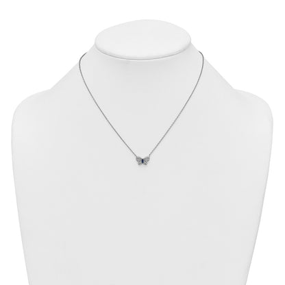 Sterling Silver Rhodium Plated CZ and Glass Butterfly 16in W/ 2in Ext Necklace