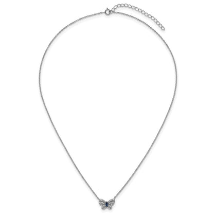 Sterling Silver Rhodium Plated CZ and Glass Butterfly 16in W/ 2in Ext Necklace