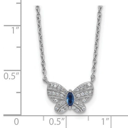 Sterling Silver Rhodium Plated CZ and Glass Butterfly 16in W/ 2in Ext Necklace