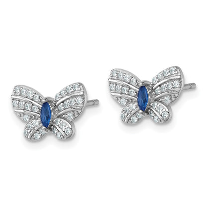 Sterling Silver Rhodium Plated CZ and Glass Butterfly Post Earrings