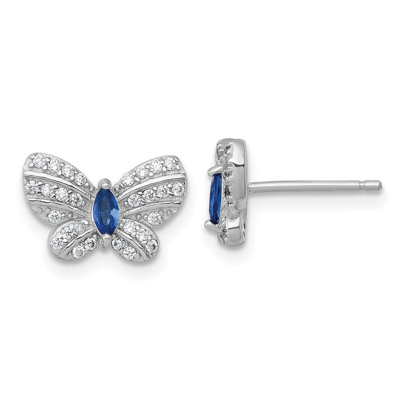 Sterling Silver Rhodium Plated CZ and Glass Butterfly Post Earrings