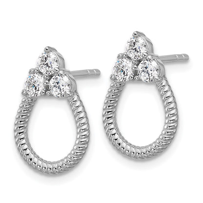 Sterling Silver Rhodium-Plated CZ Textured Post Earrings