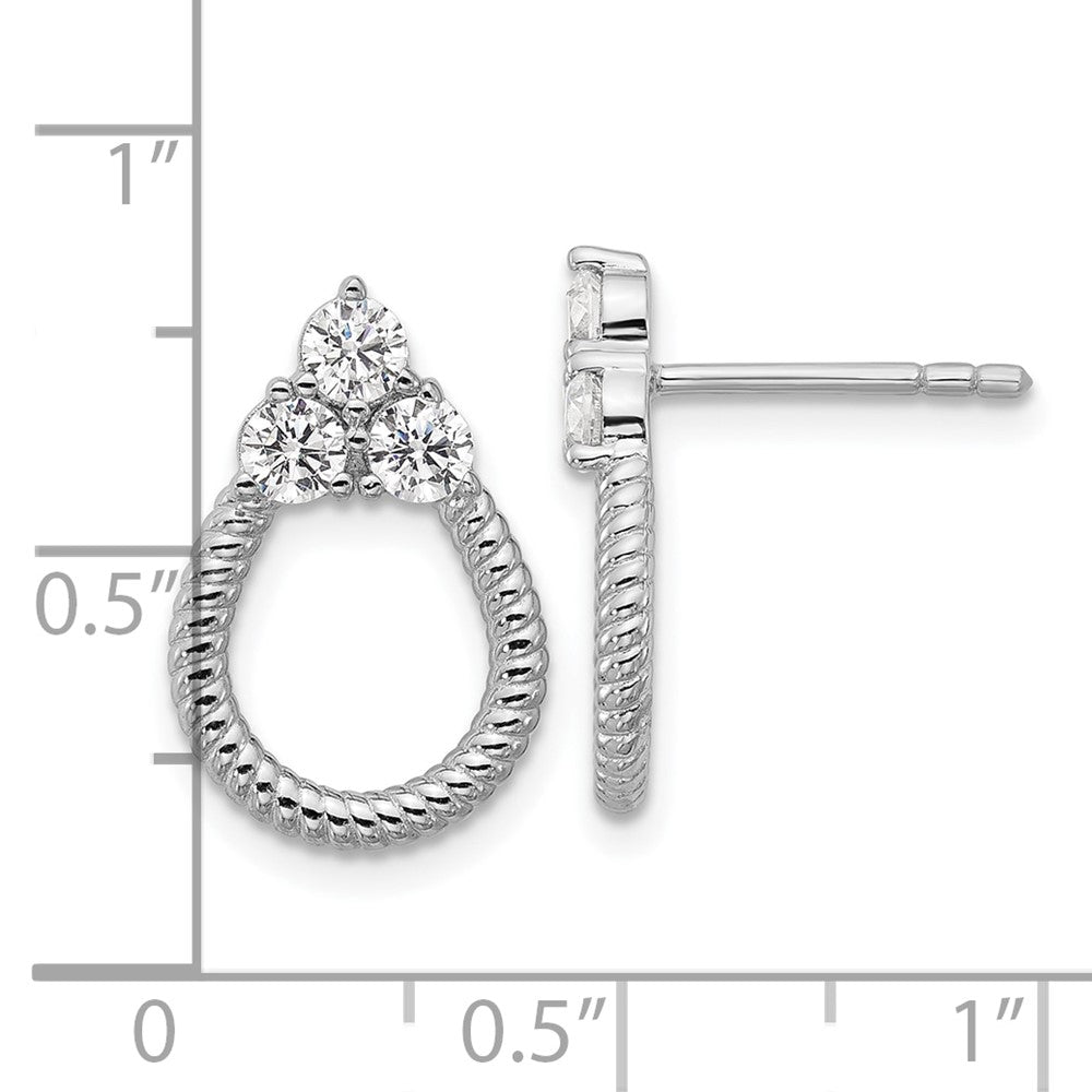 Sterling Silver Rhodium-Plated CZ Textured Post Earrings