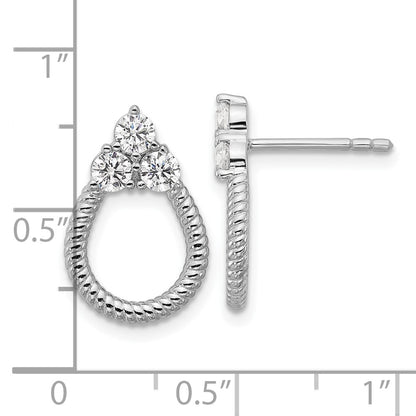 Sterling Silver Rhodium-Plated CZ Textured Post Earrings