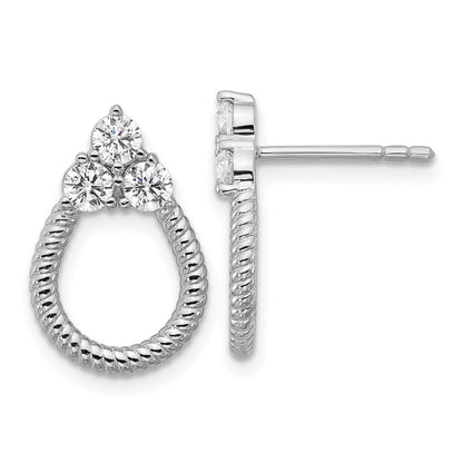 Sterling Silver Rhodium-Plated CZ Textured Post Earrings