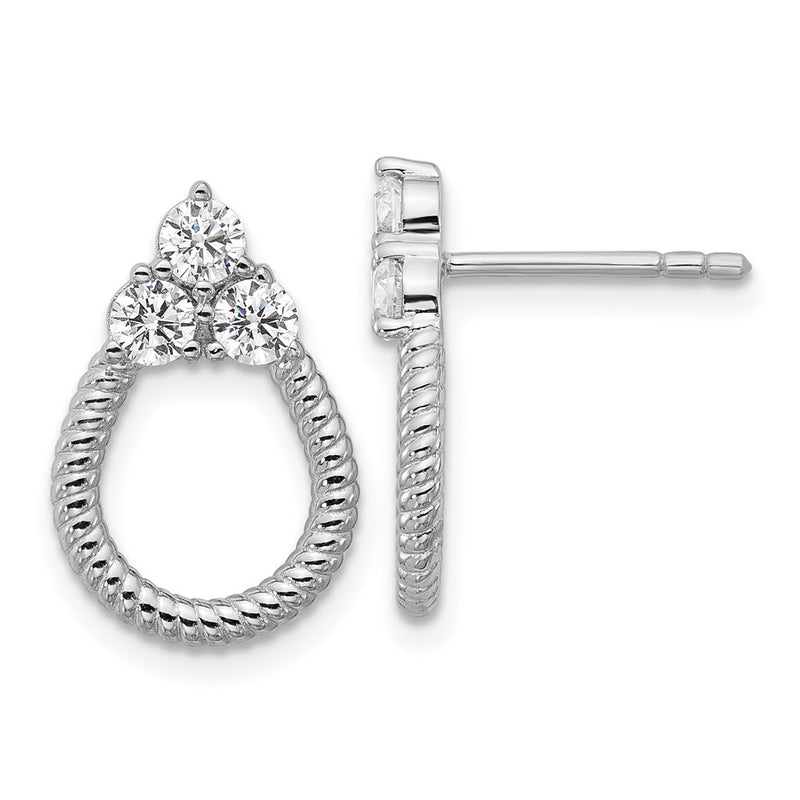 Sterling Silver Rhodium-Plated CZ Textured Post Earrings