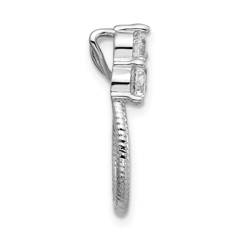 Sterling Silver Rhodium-Plated CZ Textured Chain Slide Pendant