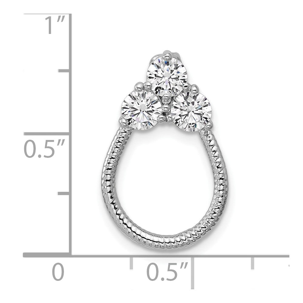 Sterling Silver Rhodium-Plated CZ Textured Chain Slide Pendant