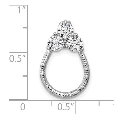Sterling Silver Rhodium-Plated CZ Textured Chain Slide Pendant