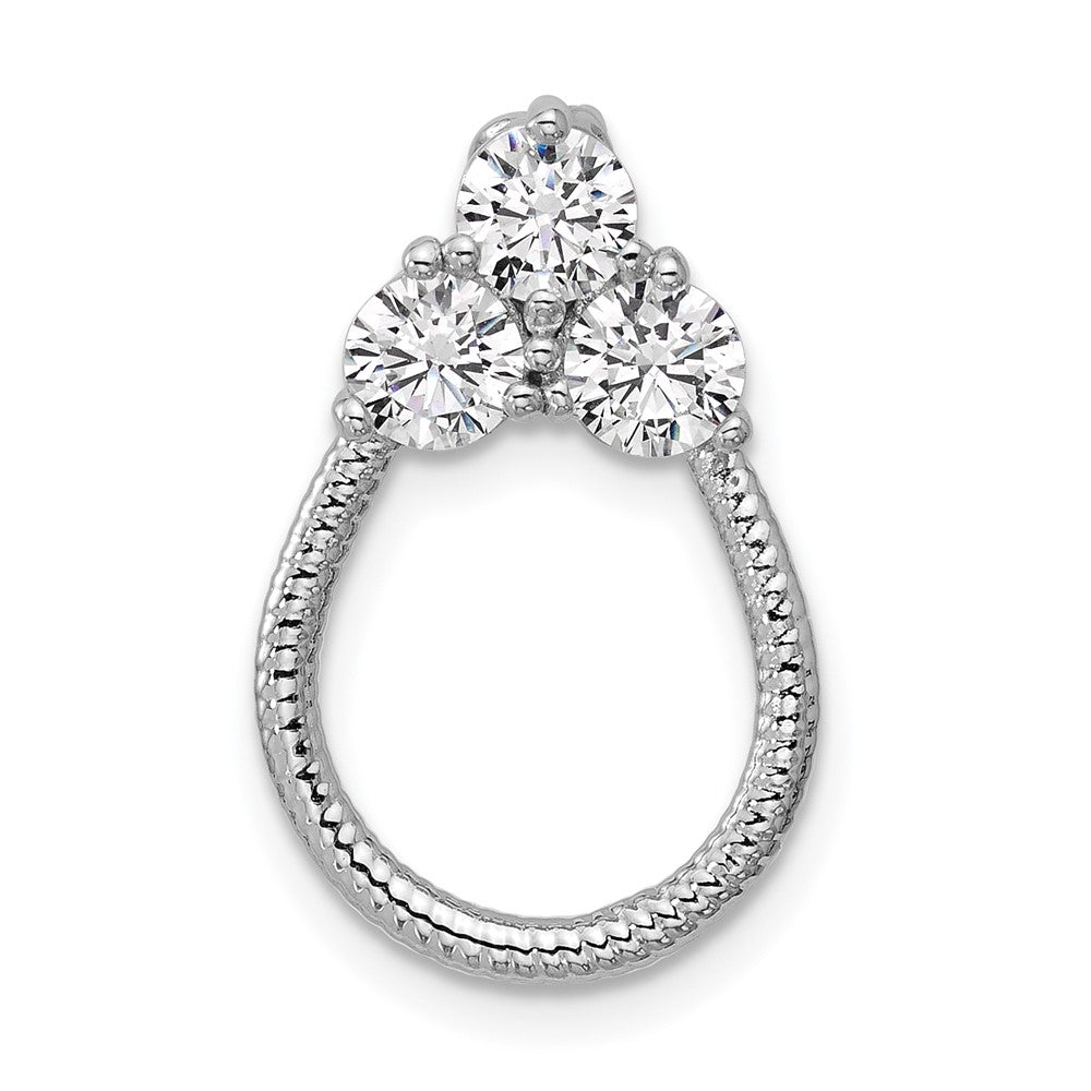 Sterling Silver Rhodium-Plated CZ Textured Chain Slide Pendant