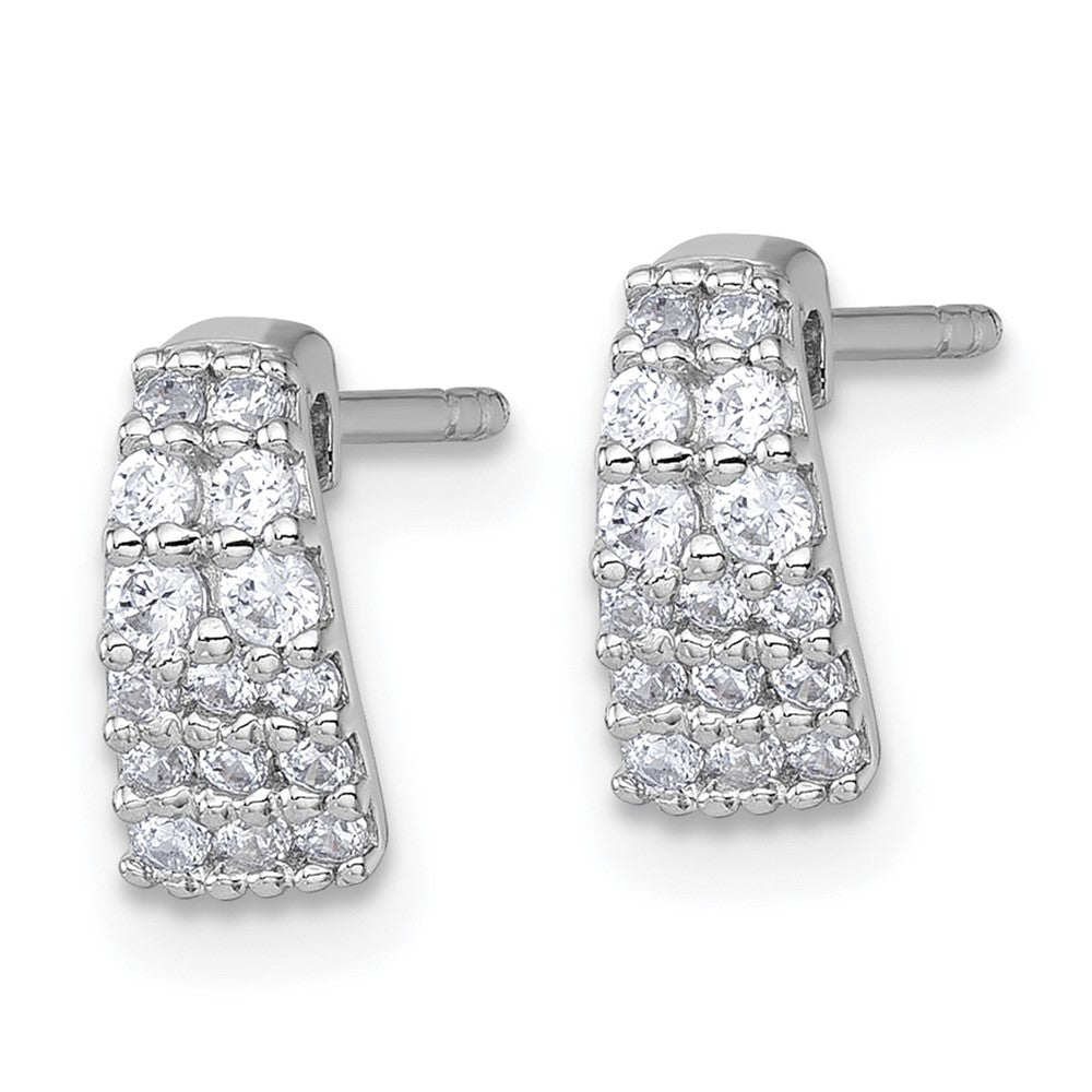 Sterling Silver Rh-Pltd Polished CZ Curved and Tapered Post Earrings