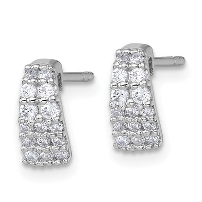 Sterling Silver Rh-Pltd Polished CZ Curved and Tapered Post Earrings