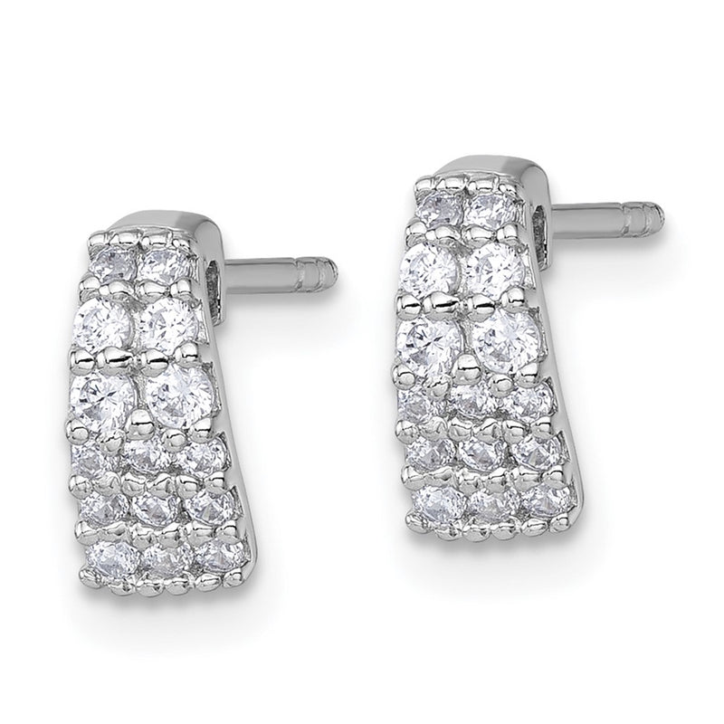 Sterling Silver Rh-Pltd Polished CZ Curved and Tapered Post Earrings