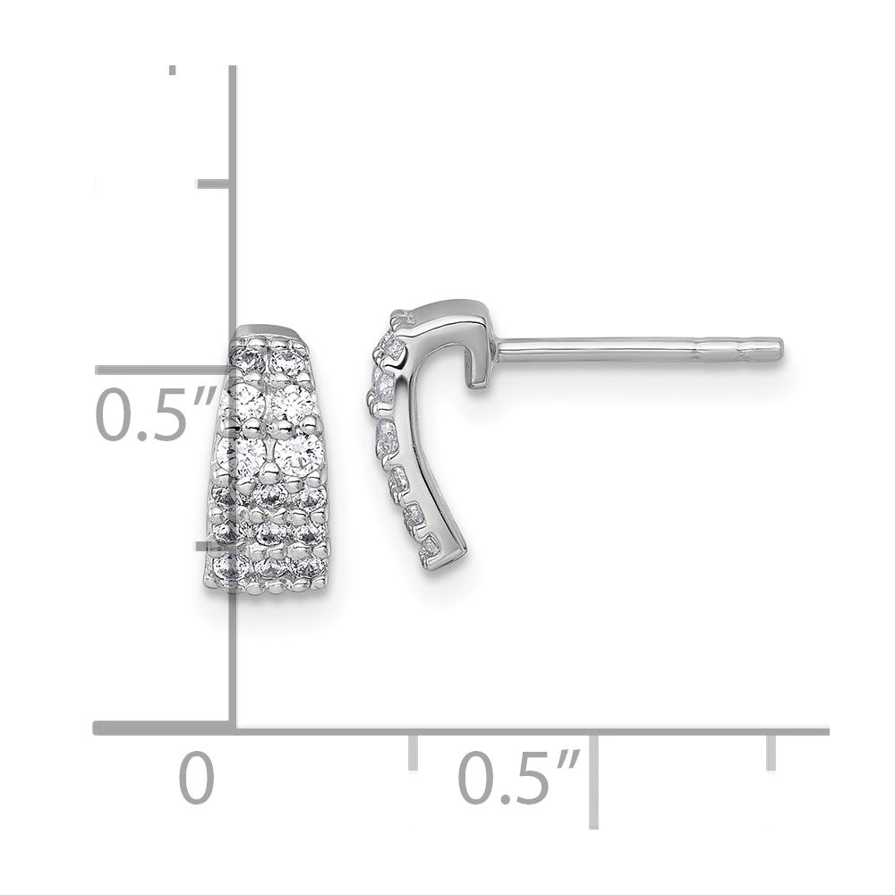 Sterling Silver Rh-Pltd Polished CZ Curved and Tapered Post Earrings