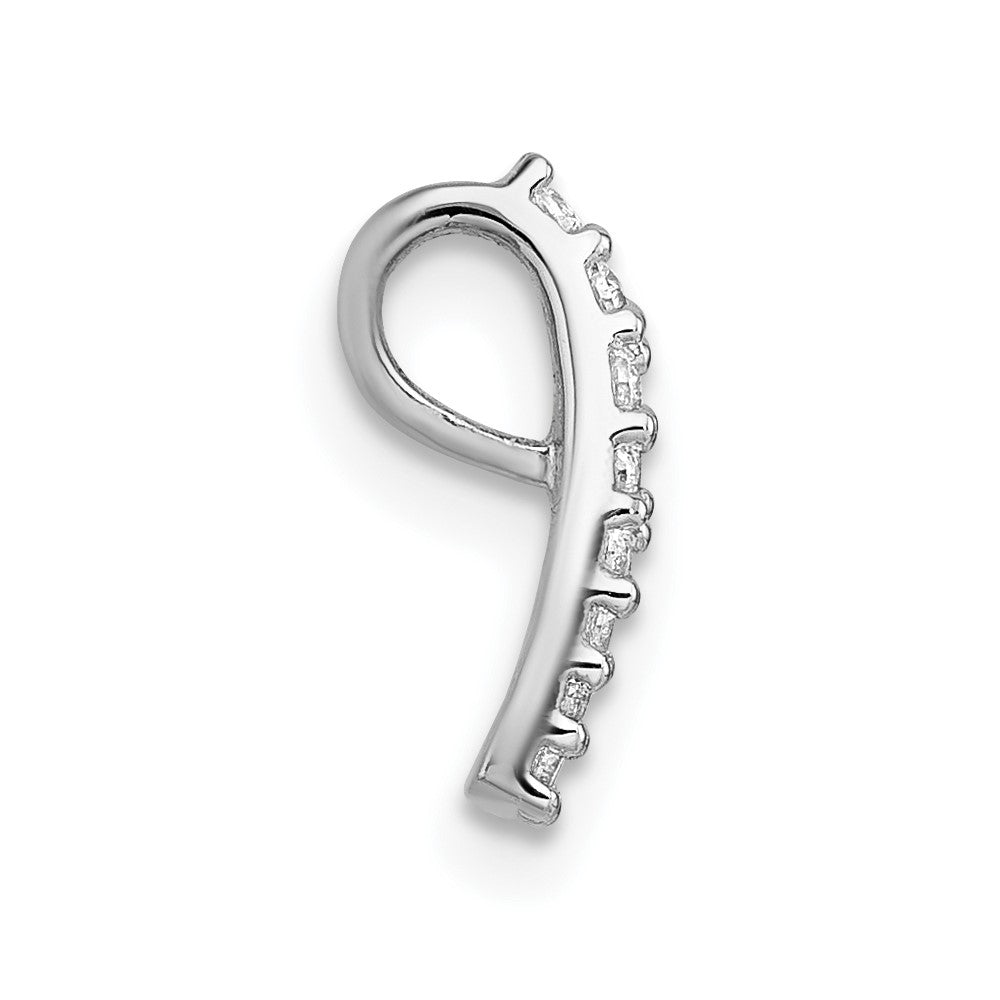 Sterling Silver Rh-Plt Polished CZ Curved / Tapered Chain Slide Pendant