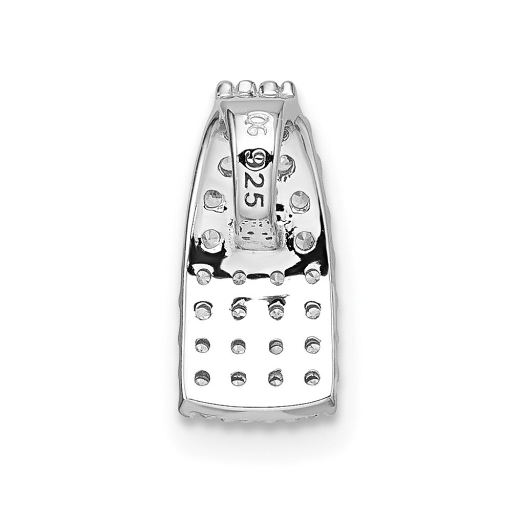 Sterling Silver Rh-Plt Polished CZ Curved / Tapered Chain Slide Pendant