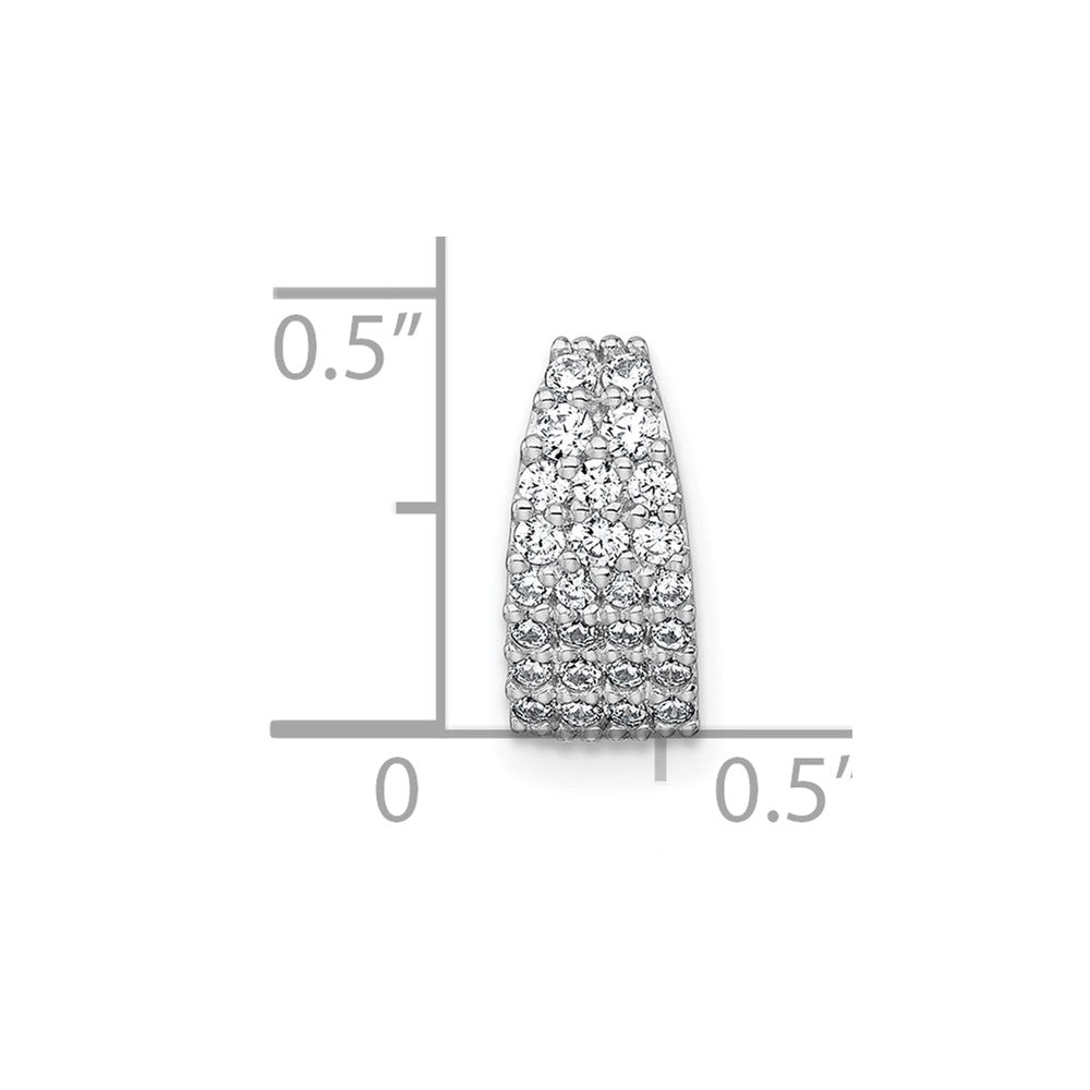 Sterling Silver Rh-Plt Polished CZ Curved / Tapered Chain Slide Pendant