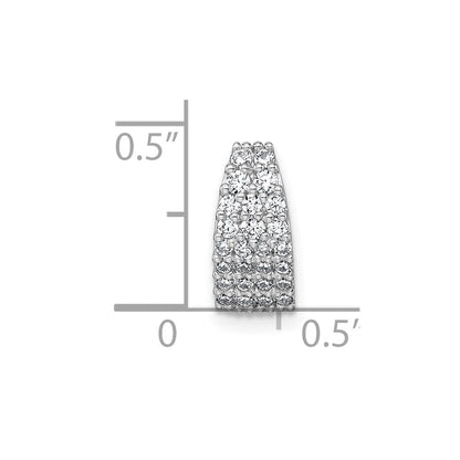 Sterling Silver Rh-Plt Polished CZ Curved / Tapered Chain Slide Pendant