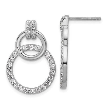 Sterling Silver Rhodium-Plated CZ Circle Post Earrings