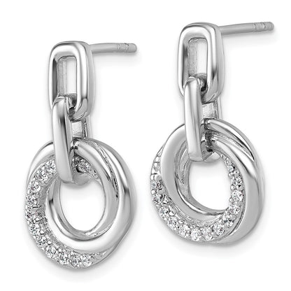 Sterling Silver Rhodium-Plated CZ Circle Twist Dangle Post Earrings