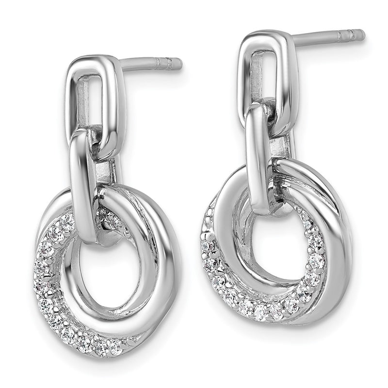 Sterling Silver Rhodium-Plated CZ Circle Twist Dangle Post Earrings