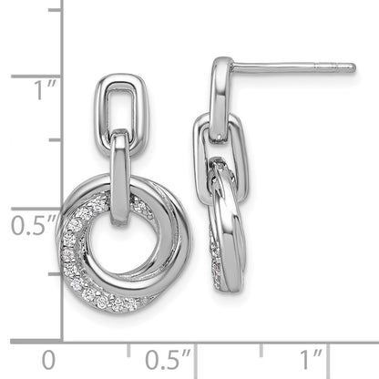 Sterling Silver Rhodium-Plated CZ Circle Twist Dangle Post Earrings
