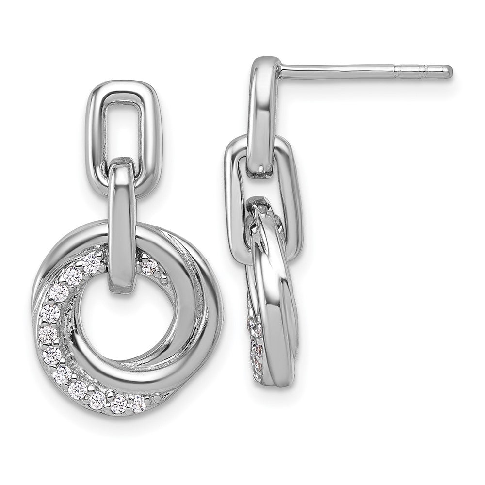 Sterling Silver Rhodium-Plated CZ Circle Twist Dangle Post Earrings