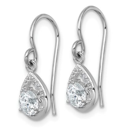 Sterling Silver Rhodium-Plated Polished CZ Teardrop Dangle Earrings