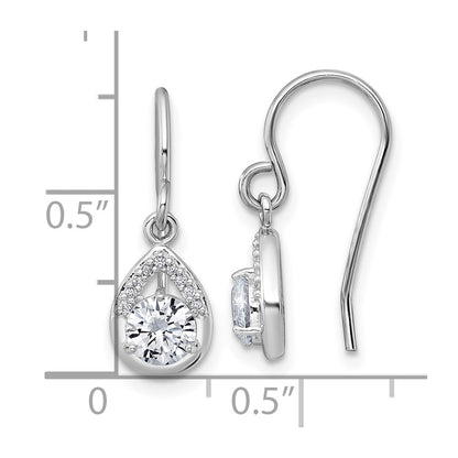 Sterling Silver Rhodium-Plated Polished CZ Teardrop Dangle Earrings