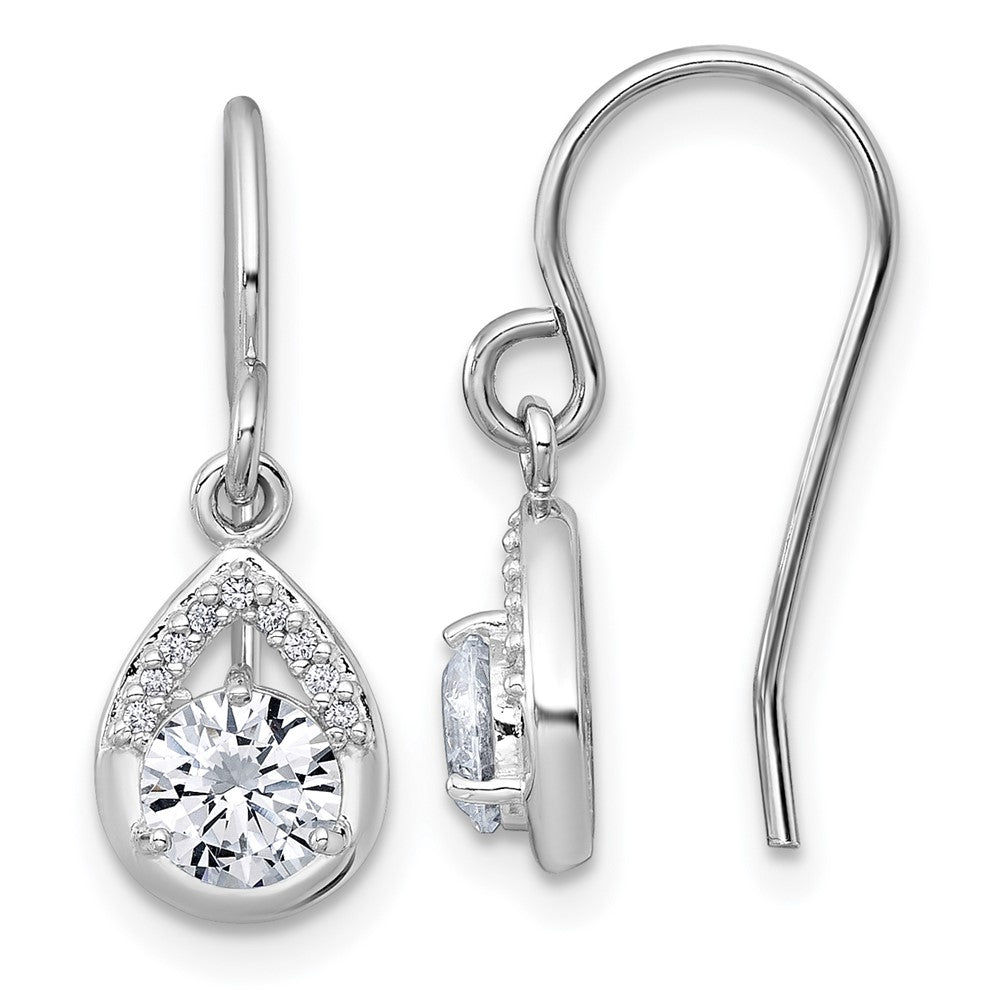 Sterling Silver Rhodium-Plated Polished CZ Teardrop Dangle Earrings