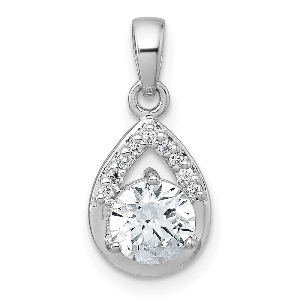 Sterling Silver Rhodium-Plated Polished CZ Teardrop Pendant