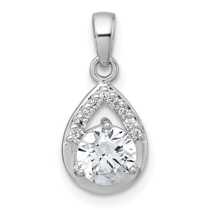 Sterling Silver Rhodium-Plated Polished CZ Teardrop Pendant