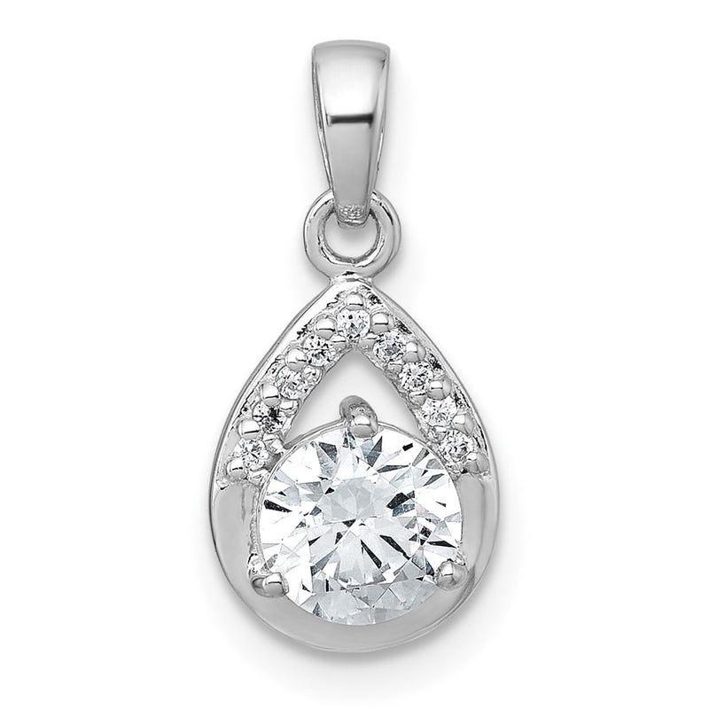 Sterling Silver Rhodium-Plated Polished CZ Teardrop Pendant